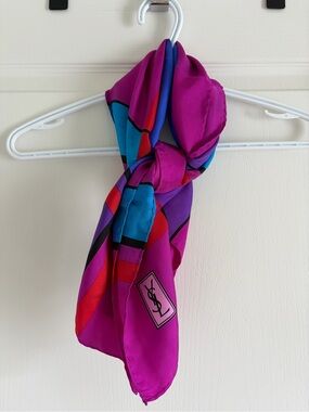 Vintage 100% Silk Yves Saint Laurent Colorblock Scarf